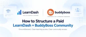 Paid LearnDash BuddyBoss community showing a clear structure for learning access and community access